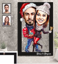 Kişiye Özel Yılbaşı Sevgili Karikatürlü 3D Ahşap Tablo 30x47 Model-4