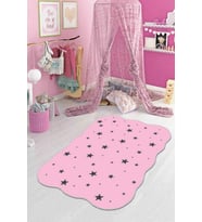 Pembe Kaymaz Tabanlı Yıldızlı Lazer Kesim Bebek Halısı AR004
