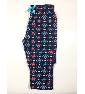 Kalp Desenli Cepsiz Kışlık Polar Kadın Pijama Altı (Lacivert)
