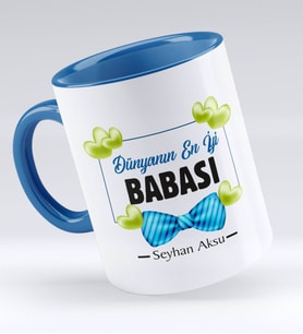 BK Gift Kişiye Özel Dünyanın En İyi Babası Tasarımlı Mavi Kupa Bardak - Model 1