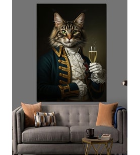 İçen Aristokrat Kedi Dekoratif Kanvas - Mdf Ahşap Tablo