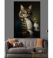 İçen Aristokrat Kedi Dekoratif Kanvas - Mdf Ahşap Tablo