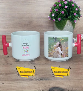 Doğum Günü Hediyesi Kupa Bardak Fotoğraflı T Kırmızı Kulplu Yılın En Güzel Günü