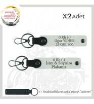 Biker Stiline Uygun, İsim Plaka ve 0 - Kan Grubu Yazılı, Hediye Deri x2 Anahtarlık Seti, Beyaz-Laci (Çok Renkli)