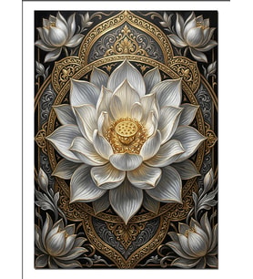Beyaz Lotus Mandala Gold Dekor Dekoratif Kanvas - Mdf Ahşap Tablo