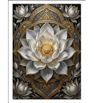 Beyaz Lotus Mandala Gold Dekor Dekoratif Kanvas - Mdf Ahşap Tablo