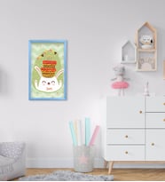BK Home Sevimli Tavşan Tasarımlı Dekoratif Mavi Ahşap Çerçeveli Çocuk Odası Tablo-1