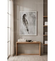 Doğanın Zerafeti Tüy Motifi Minimalist 1. Kalite Ahşap Çerçeveli Tablo