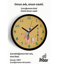 İsme Özel Sevimli Köpek Çocuk Odası Duvar Saati Orta Boy 30 cm Siyah Camlı Sessiz
