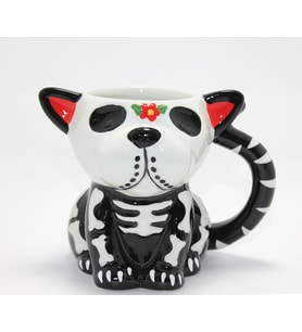 Day Of The Dead Köpek Figürlü 3d Kabartmalı Porselen Kupa Alk4896