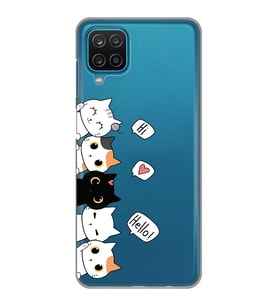 Samsung Galaxy M12 Uyumlu Kedi Karakterler Tasarımlı Şeffaf Telefon Kılıfı