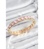 Pirinç Pembe Zirkon Taşlı Kare Model Gold Renk Lastikli Kadın Bileklik - TJ-BB7499