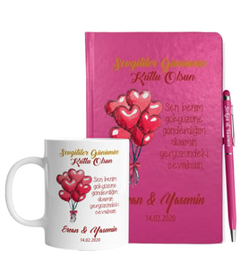 Sevgililer Gününe Özel Pembe Defter Kalem & Kupa Hediye Seti 29