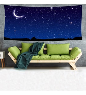 Yıldızlı Geceler Ay Manzara Desen Leke Tutmaz Kadife Dokulu Kumaş Duvar Örtüsü Duvar Halısı Tapestry (Lacivert)