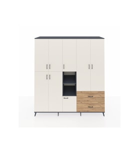 Kronos Dolap 12 Raflı 2 Çekmeceli Tek Askılı 220x59x243 Antrasit-Aytaşı/Çam