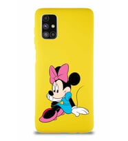 Samsung Galaxy M51 Soft Premier Kapak Minnie Mouse-E Tasarımlı Silikon Kılıf - Sarı (Şeffaf)