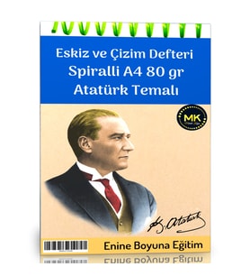 Atatürk Temalı Eskiz ve Çizim Defteri Kraft Spiralli 100 Sayfa A4 80 gr