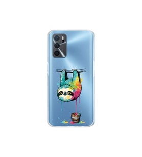 Oppo A16 ile Uyumlu Splash Tembel Hayvan Tasarımlı Şeffaf Silikon Kılıf