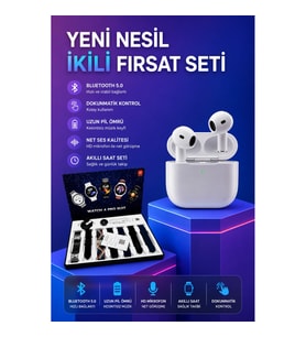 3. Nesil TWS Bluetooth Kulaklık ve AMOLED Ekranlı Akıllı Saat – Plastik Hasır Kordon