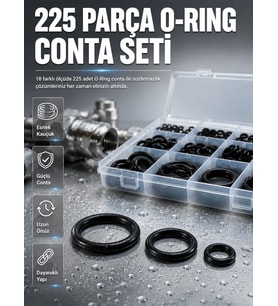 Organizer Kutulu O-ring Conta Seti 225 Parça Dayanıklı Kauçuk Sızdırmazlık Contaları