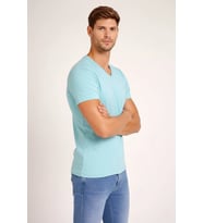 Erkek Body T-shirt V Yaka Slim Fit Likralı Kısa kol Tişört - Turkuvaz