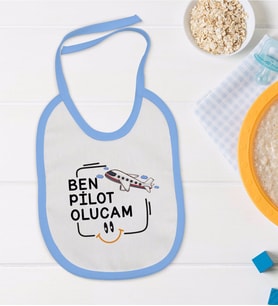 BK Kids Pilot Olucam Tasarımlı Mavi Bebek Mama Önlüğü-1