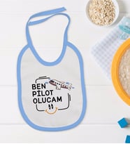 BK Kids Pilot Olucam Tasarımlı Mavi Bebek Mama Önlüğü-1