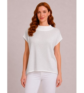 Kadın Beyaz Relaxed Fit Triko Kısa Kollu T-Shirt