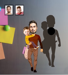 Kişiye Özel Babalar Günü Baba Erkek Çocuk Karikatürlü Ahşap Magnet Model-2