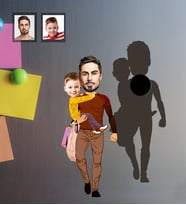 Kişiye Özel Babalar Günü Baba Erkek Çocuk Karikatürlü Ahşap Magnet Model-2