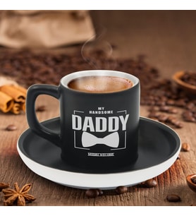 BK Gift Kişiye Özel Dad Tasarımlı Siyah Renk Türk Kahvesi Fincanı-2, Arkadaşa Hediye, Sevgiliye Hediye, Yıl Dönümü Hediyesi