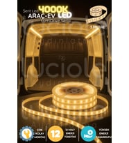 LumiDrive 3m 4000K Araç İçi LED Şerit – 12V Doğal Beyaz Aydınlatma, Kablolu, Yapışkanlı, Kesilebilir
