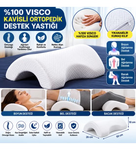 Mey İthalat® % 100 Visco Kavisli Ortopedik Yıkanabilir Kumaş Kılıflı Bel Boyun Bacak Ağrıları İçin Yastık