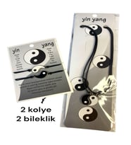 Ying Yang Eş Çift Sevgili Uyum Denge Bilekliği ve Kolye Takı Seti (Siyah Beyaz)