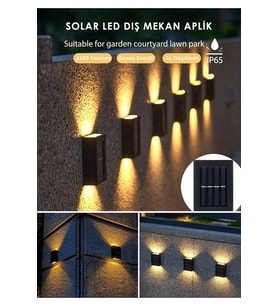 Solar Çift Taraflı Duvar Lambası Güneş Enerjili Aydınlatma Dekorasyon Aplik Işık
