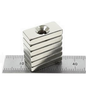 Magnet 5 Adet, Neodyum Mıknatıs, 20X10X4X5 Mm, Köşeli, Havşa Delikli, Güçlü Magnet, N35 Kalite