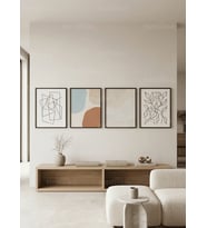Minimalist Soyut Bitkisel Çizgiler 4’lü Ahşap Çerçeveli Tablo Seti