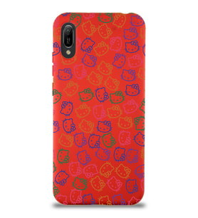 Huawei Y6 2019 Uyumlu Lansman Kılıf Hello Kitty Tasarımlı İçi Kadife Kapak-Kırmızı (Şeffaf)