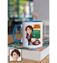 Kadın Türkçe Öğretmenine Hediye Karikatürlü Mavi Kupa Bardak