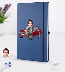 BK Gift Kişiye Özel Plakalı Erkek Fiat Albea Karikatürlü Lacivert Termo Deri Defter 16x24cm Model 1