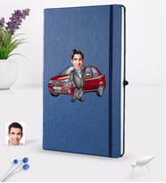 BK Gift Kişiye Özel Plakalı Erkek Fiat Albea Karikatürlü Lacivert Termo Deri Defter 16x24cm Model 1