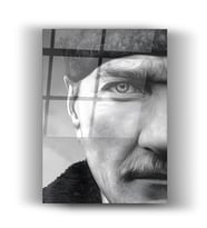 Cam Tablo Atatürk Portresi - Duvar tablosu - Ofis dekorasyonu - Ev Dekorasyonu - Coffe Dekorasyonu - Portre - Siyah - Beyaz - Hediye - Ev & Yaşam (Siyah Beyaz)