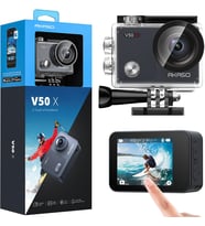 V50X 4K 30Fps Aksiyon Kamera ve Aksesuar Seti 20MP WiFi Aksiyon Kamerası IPX7 Su Geçirmez EIS 2.0 Çift Ekran, Dokunmatik Ekranlı, 2X 1350mAh Pil ve Aksesuar Kiti