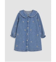 LCW Kids İndigo Bebe Yaka Çiçek Nakışlı Kız Çocuk Elbise