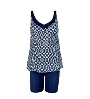 Endeep Kadın Lacivert Geometrik Desenli Tankini Takımı