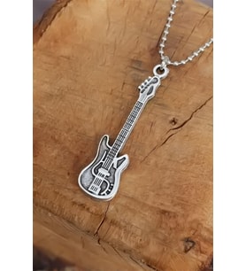 Unisex Gümüş Renk Gitar Kolye