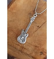 Unisex Gümüş Renk Gitar Kolye