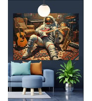 Müzisyen Astronot Dekoratif Kanvas - Mdf Ahşap Tablo