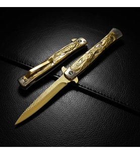 Knivox Browning Gold Titanyum Kaplama Ejderha İşlemeli Kamp Çakısı