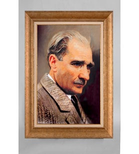 Altın Varaklı Paspartulu Çerçeveli Atatürk Tablo nt609